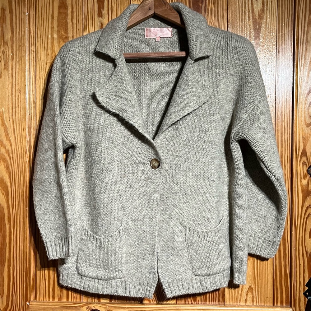Scandal Italy Wool Blend Oversized One-Button Cardigan Blazer Beige - $245